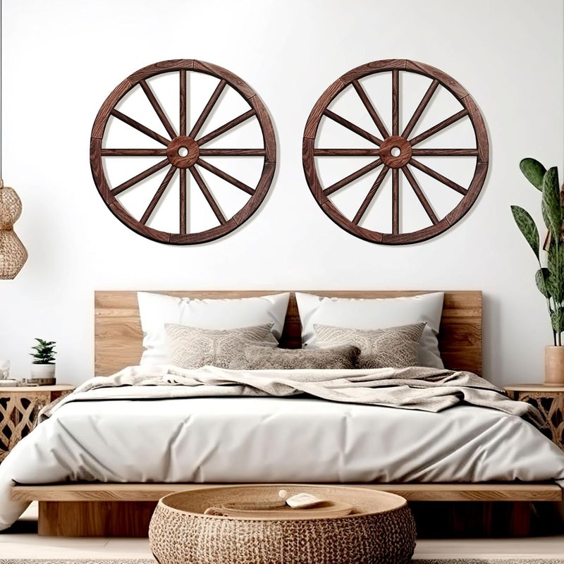 OYEFLY 2 Pcs Vintage Rustic Wagon Wheel Decor - Brown, 18 Inch - Image 4